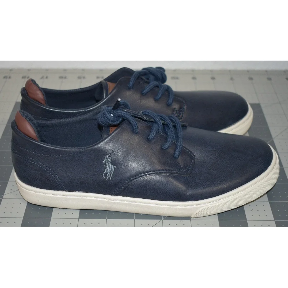 Polo Ralph Lauren Thurston Navy Blue Faux Leather Sneakers Kids 5 RF101478